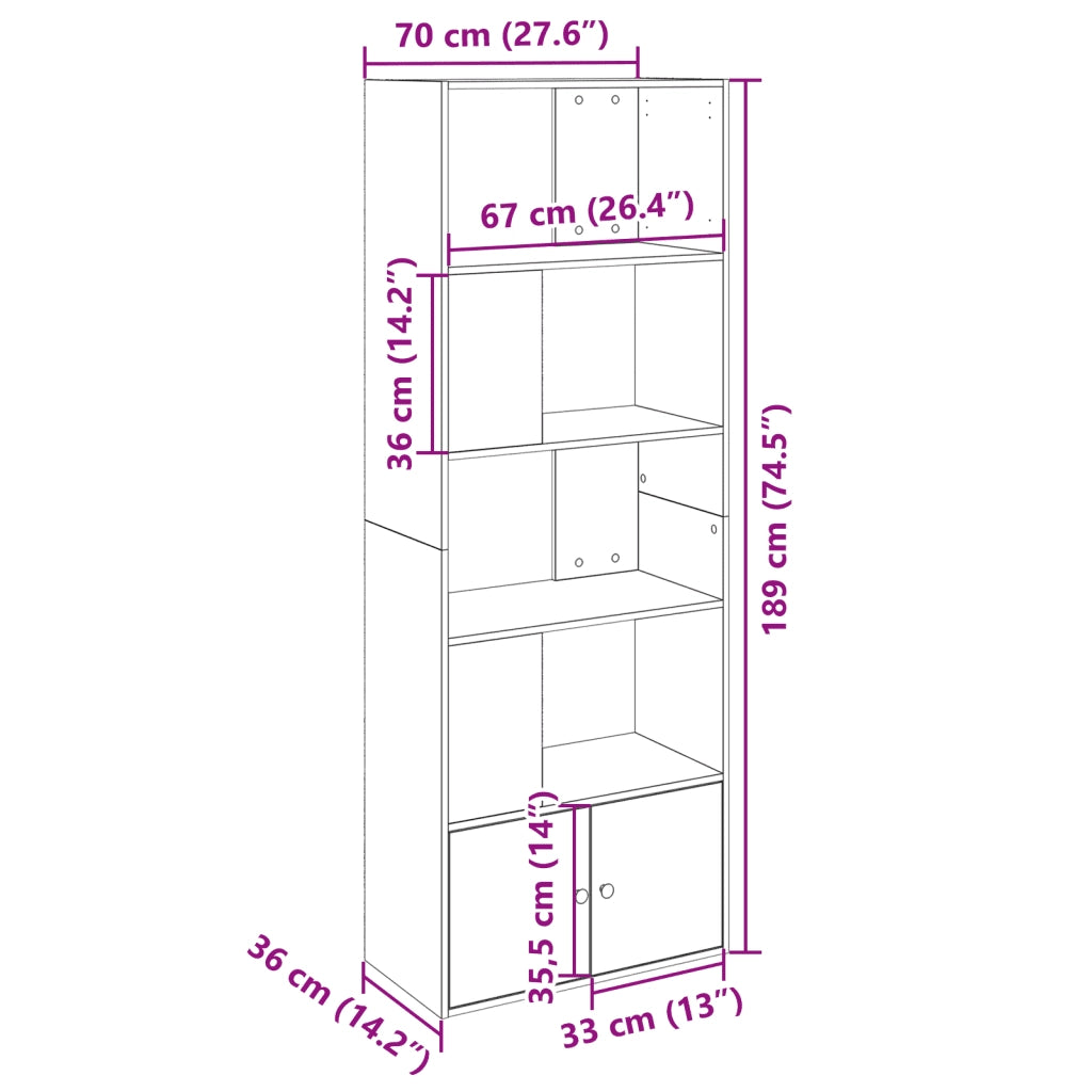 Libreria-Scaffale per Libri-Mobile di Stoccaggio Rovere Fumo 70x36x189 cm in Legno Multistrato