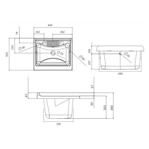 Lavatoio in resina con kit di montaggio 45 x 50