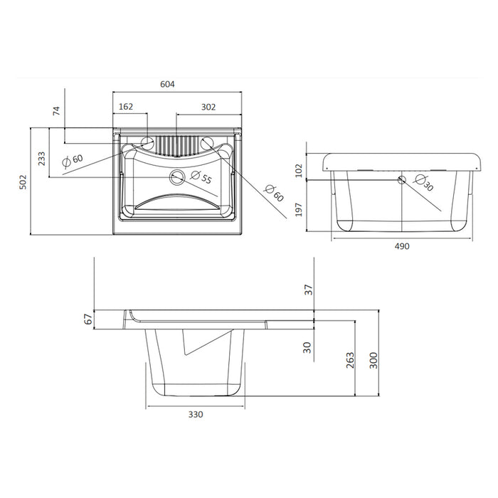 Lavatoio in resina con kit di montaggio 45 x 50