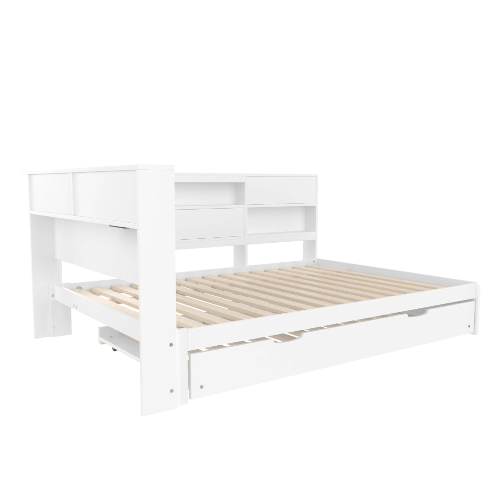 Letto estraibile 140x200 cm bianco con testiera contenitore e USB-C