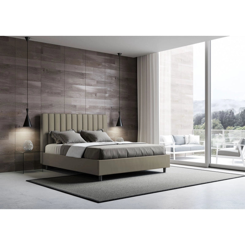 Letto imbottito Matrimoniale 170x190 cm Agueda - Similpelle,Cappuccino,Contenitore