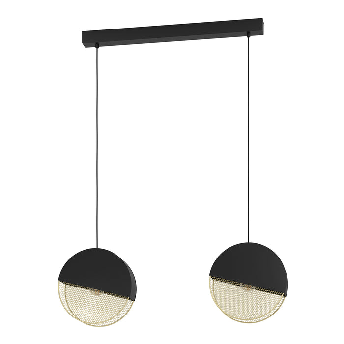 Lampadario A Sospensione Vintage Mumbles Acciaio Nero Oro 2 Luci E27