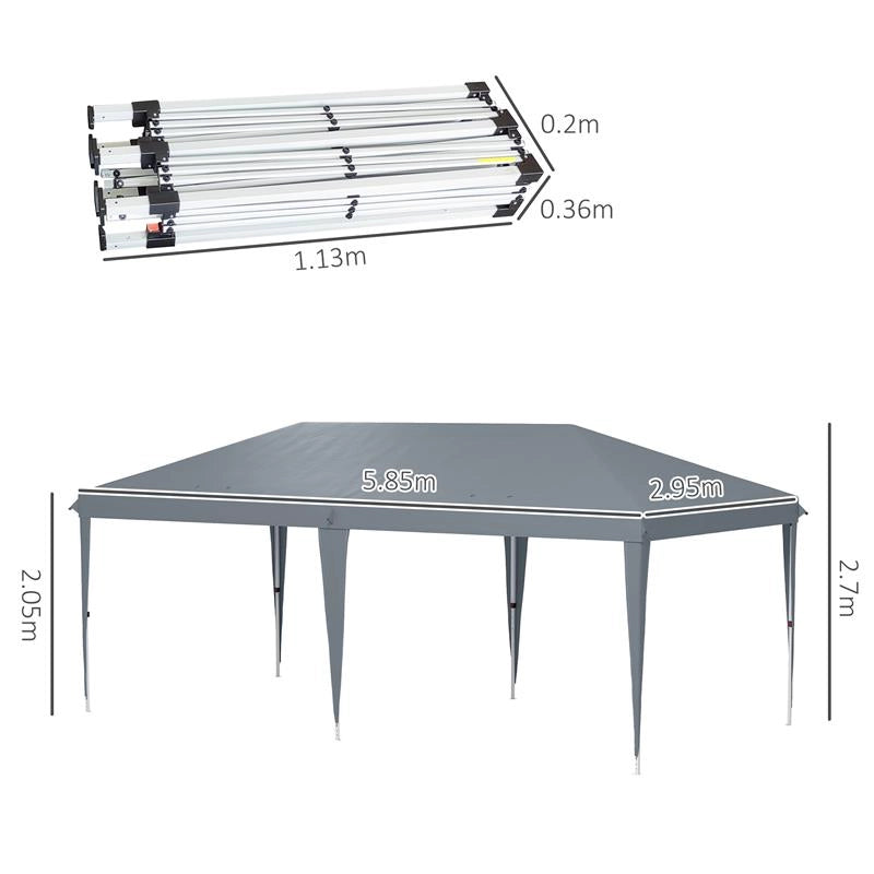 GAZEBO DA GIARDINO POP-UP 6X3 M PIEGHEVOLE TENDONE PER FESTE CON SACCA DI TRASPORTO GRIGIO