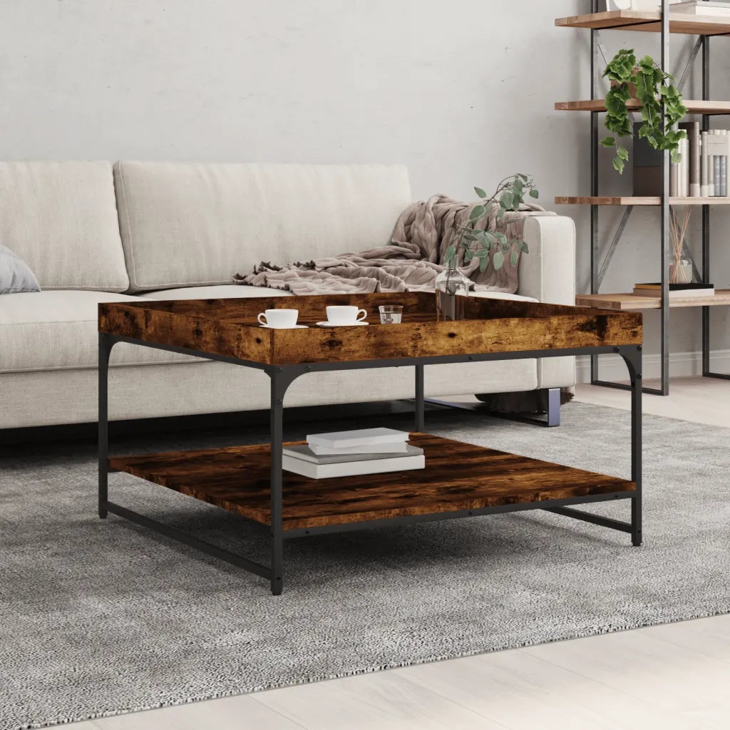Tavolino da salotto | Tavolino da caff¨¨ | Tavolino da Soggiorno Rovere Fumo 80x80x45 cm in Legno Multistrato e Ferro