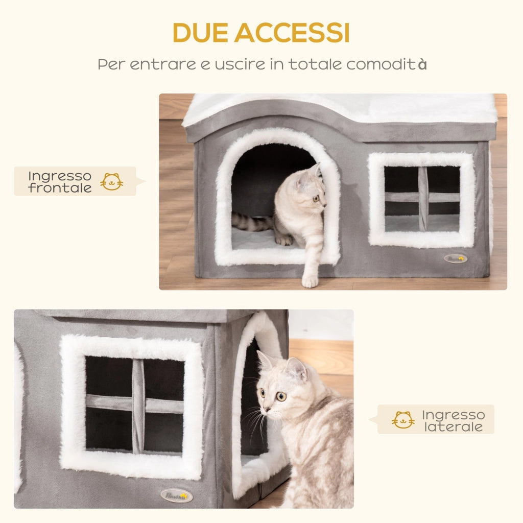 Cuccia per Gatti 63,5x37x40 cm in Legno e MDF Bianco e Grigio