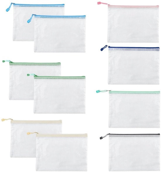 Borselli A4 - Borse Zip - Impermeabili con Chiusura a Cerniera - Organizzazione per Scuola e Ufficio - 10 Pezzi - Ideali per Documenti - Perfetti per Casa e Viaggi