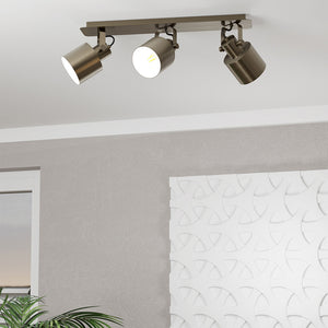 Plafoniera/Spot Moderna Sud 3 Luci Acciaio Oro E Bianco