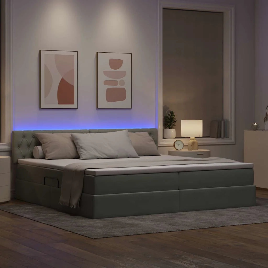 Letto con contenitore e LED Grigio chiaro 200 x 200 cm Velluto 3371475