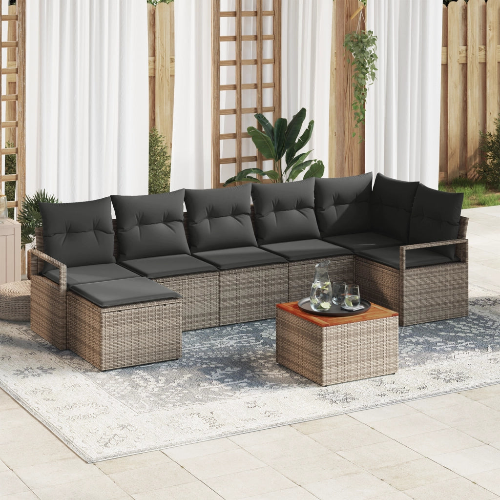 Set di SofÃ  da Giardino 8 Pezzi con Cuscini Grigio Polyrattan Acacia