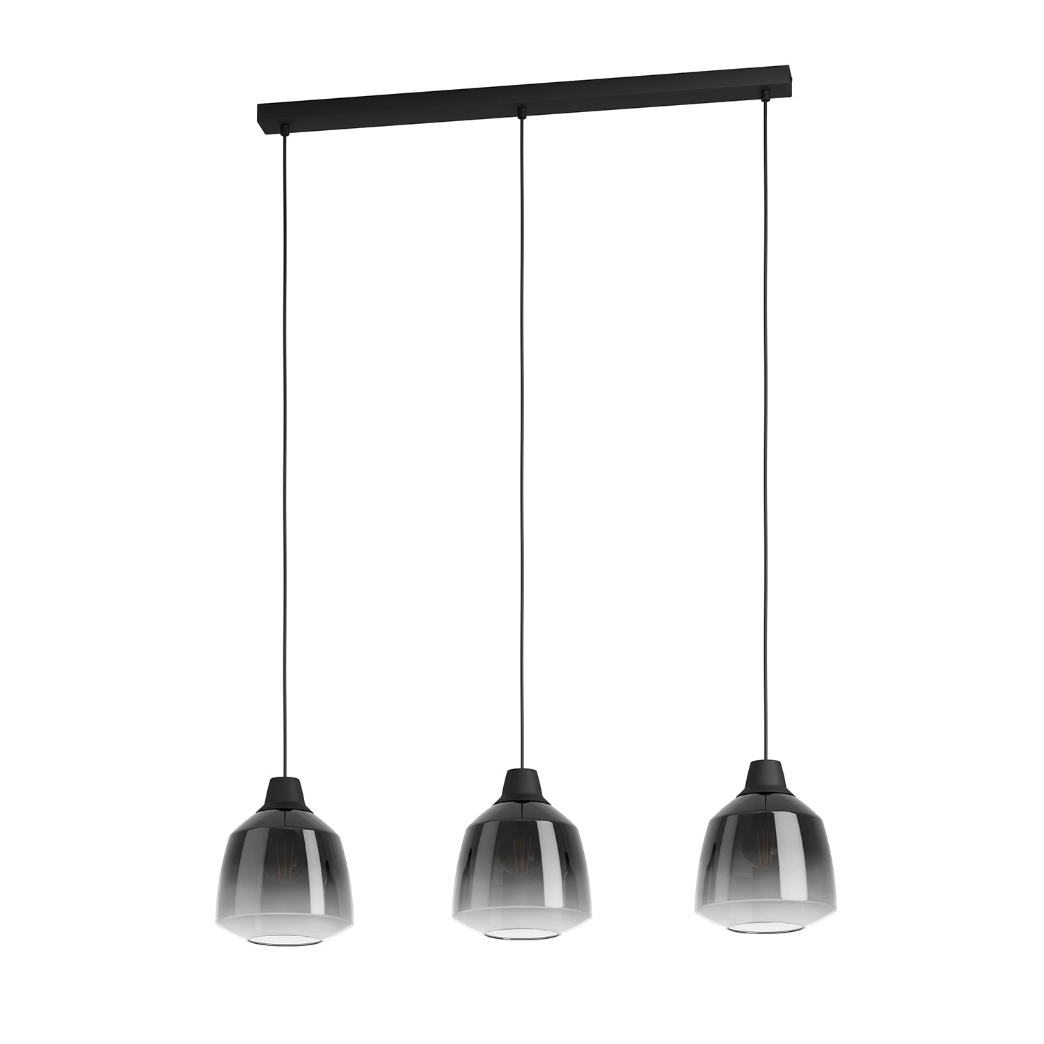 Lampadario A Sospensione Vintage Sedbergh Acciaio Nero Vetro 3 Luci E27