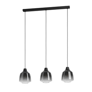 Lampadario A Sospensione Vintage Sedbergh Acciaio Nero Vetro 3 Luci E27
