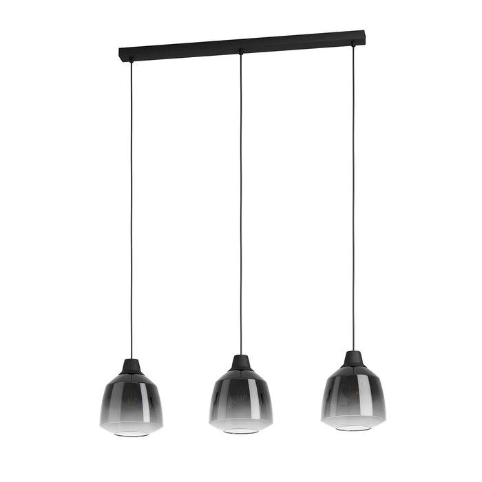 Lampadario A Sospensione Vintage Sedbergh Acciaio Nero Vetro 3 Luci E27