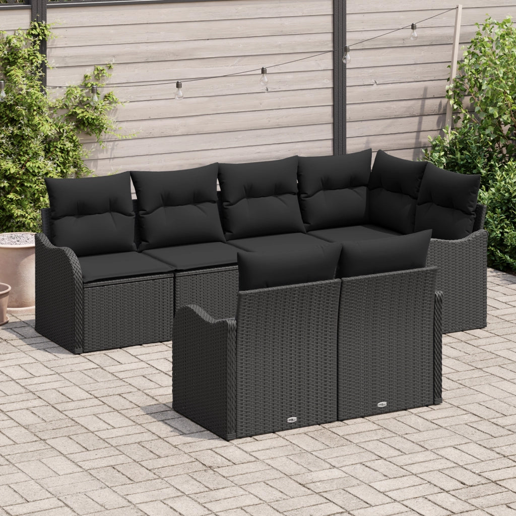 Set di divani da giardino  con cuscini neri in polirattan
