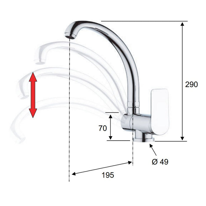 Rubinetto per lavello con bocca alta girevole - serie infinity