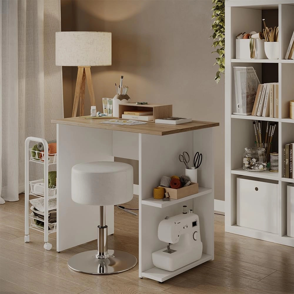 Scrivania con ripiani Simple, Bianco/Artisan, 80 x 50 cm, con due ripiani per una conservazione organizzata