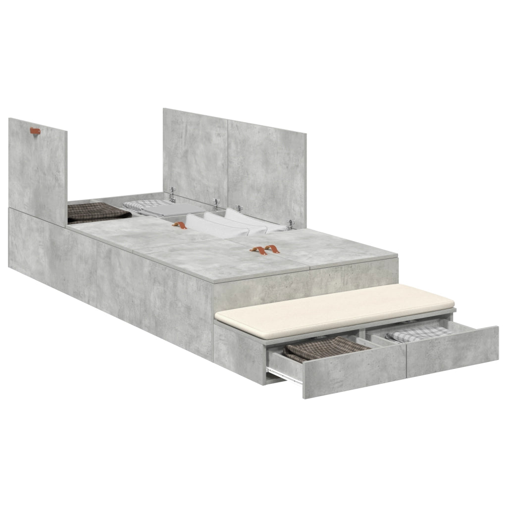 Struttura letto con contenitore Grigio cemento 80x200 cm