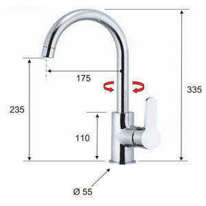 Rubinetto monocomando monoforo 90 gradi con canna alta a u - serie winner