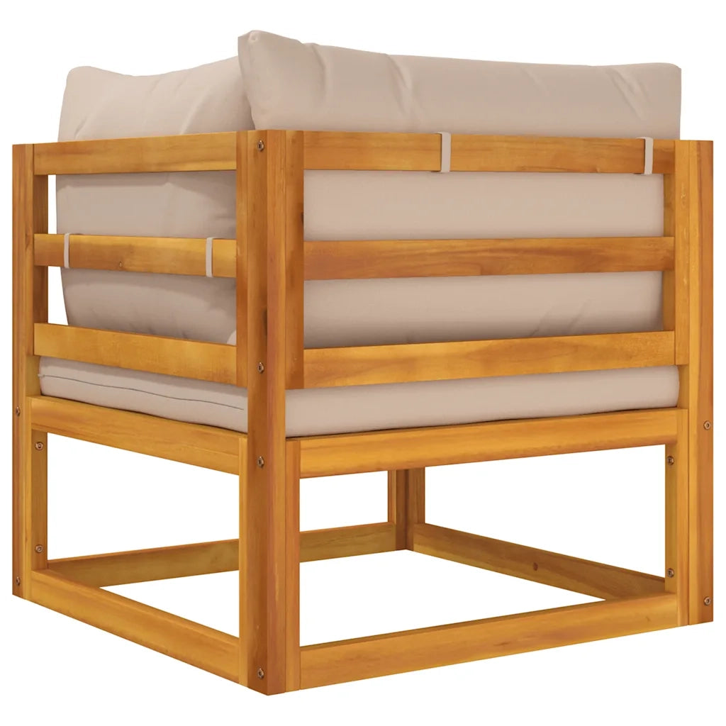 Divano Angolare Modulare Cuscini Tortora Legno Massello Acacia 360004