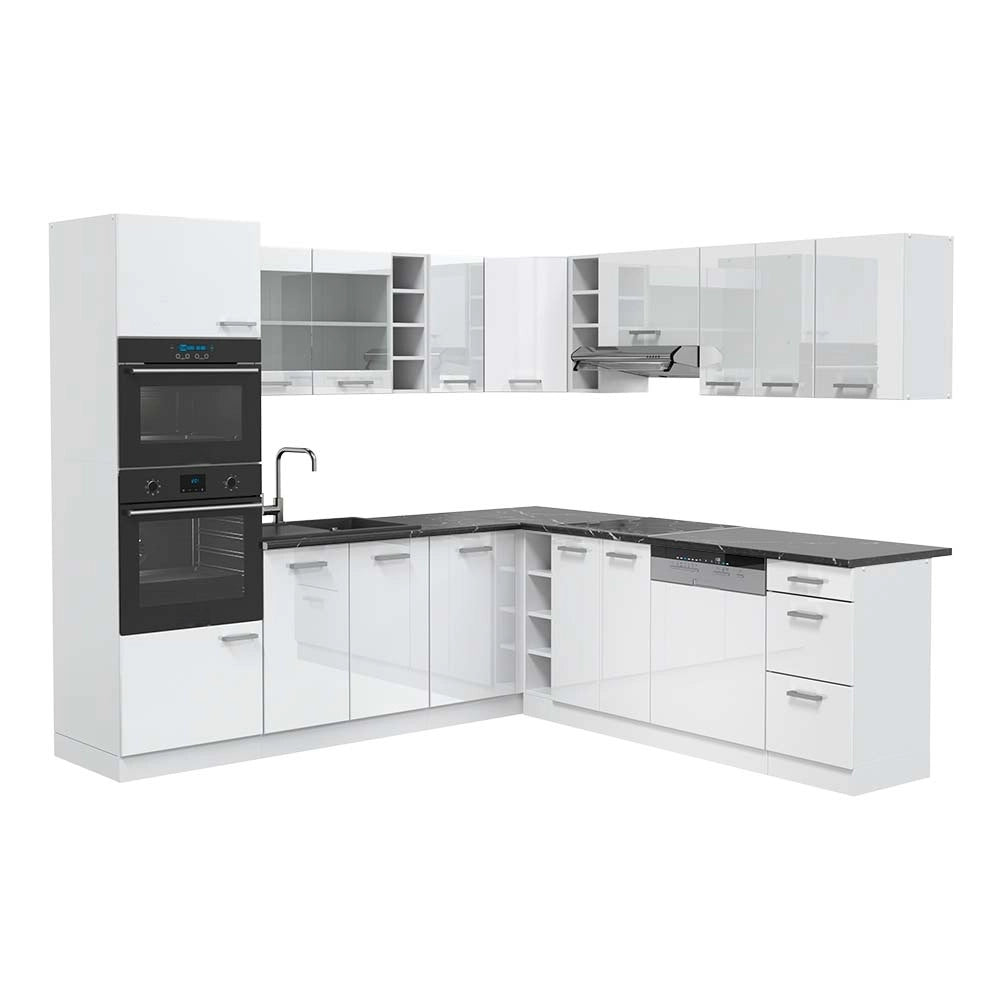 Cucina angolare completa R-Line Bianco lucido/Bianco 247 x 237 cm, PL Antracite Vicco