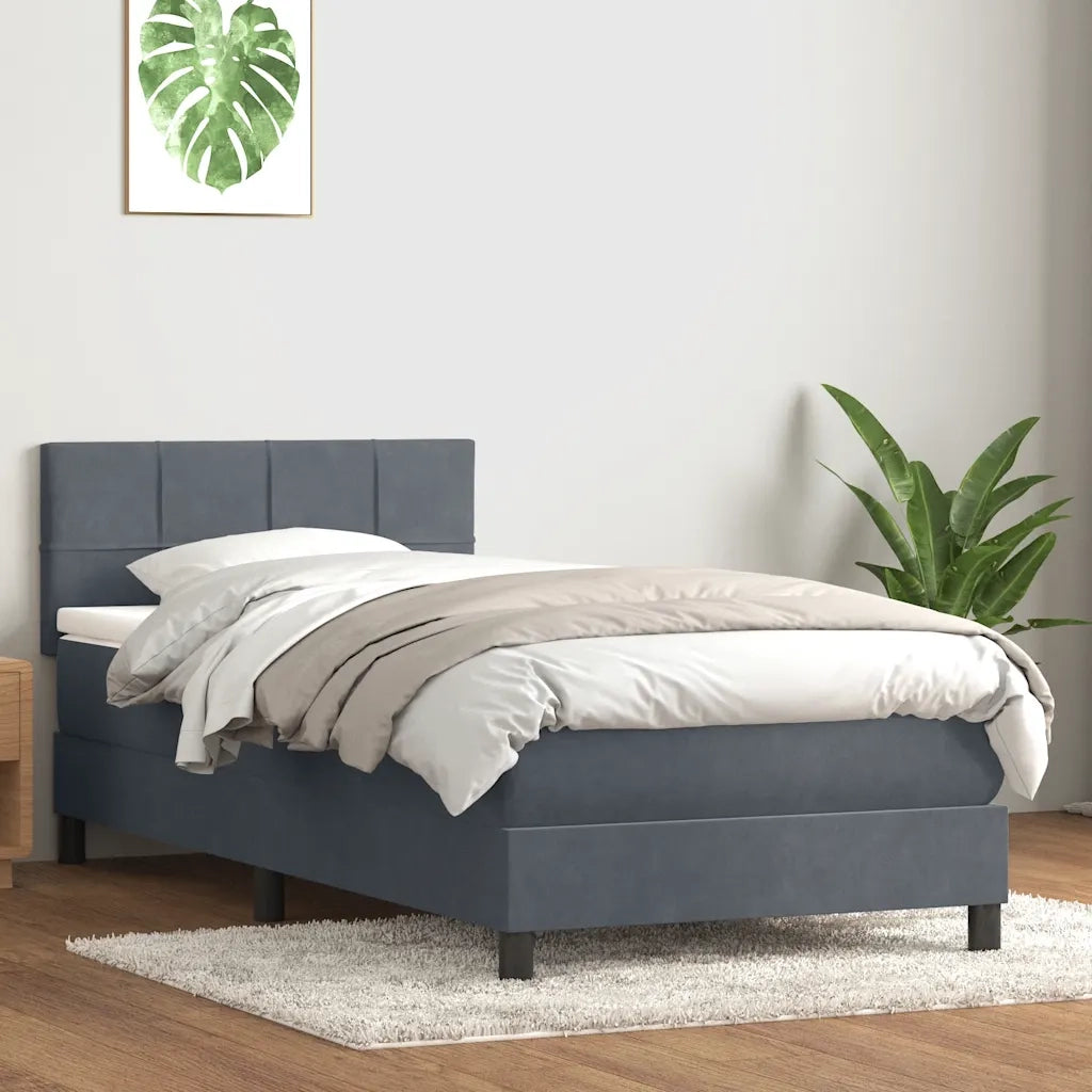 Giroletto a Molle con Materasso Grigio Scuro 80x220 cm Velluto