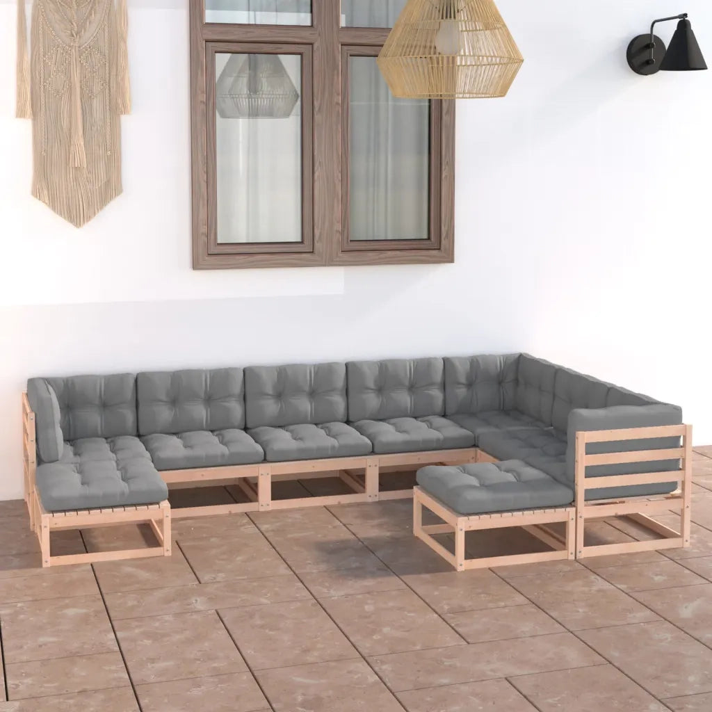 Set Salotto Giardino 9 pz Cuscini Antracite Legno Massello Pino 3076804