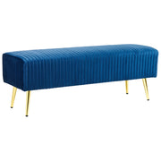 Panca Velluto Blu Imbottito Gambe In Metallo dorato 118 cm Glamour Soggiorno Camera Da Letto Corridoio