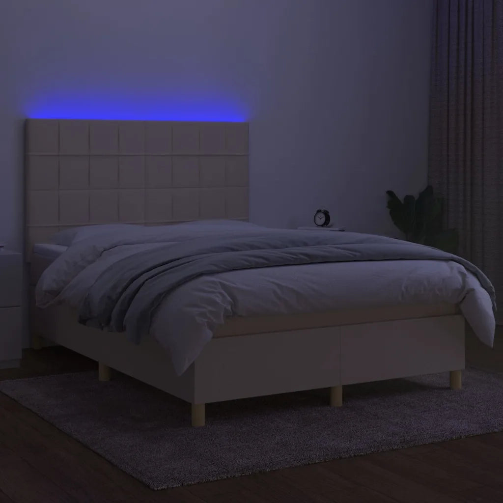Letto a Molle con Materasso e LED Crema 140x190 cm in Tessuto 3135434