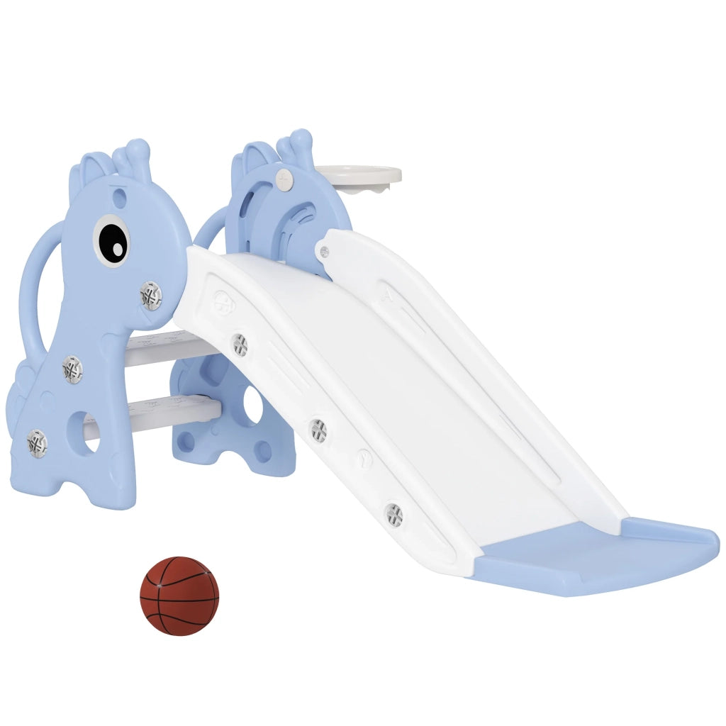 Scivolo per bambini a forma di giraffa 106 x 51.5 x 52 cm gioco 3 in 1 sicuro design soggiorno per 1-3 anni in polietilene blu 21_0000312