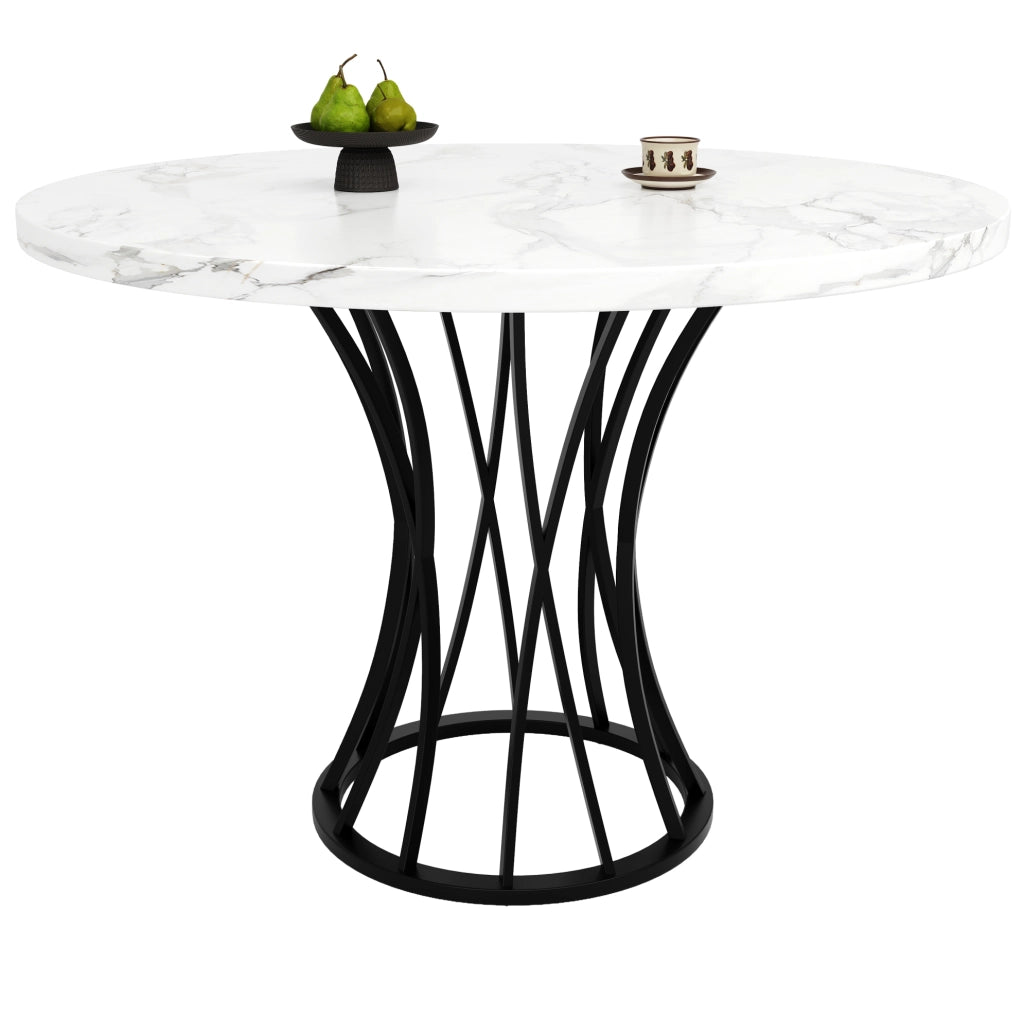 Tavolo da pranzo 80x80x76 cm in MDF effetto marmo e metallo