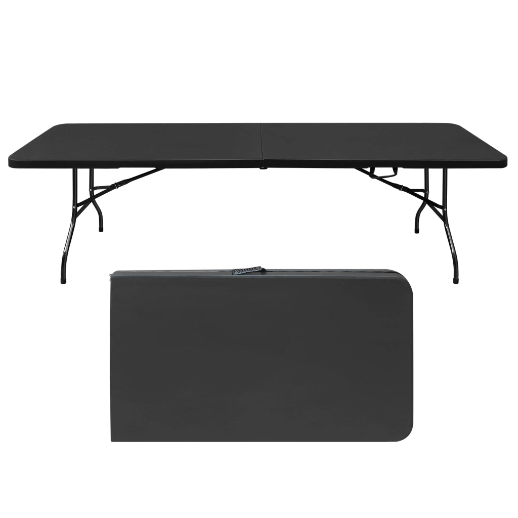 Tavolo pieghevole con struttura in ferro e plastica, per 8-10 persone, per interni e esterni, nero, 244 × 76 × 73,6 cm