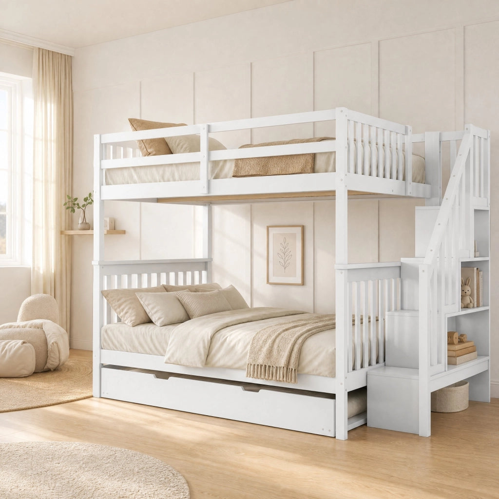 LETTO a castello con letto estraibile 140x200 cm in pino e MDF Bianco