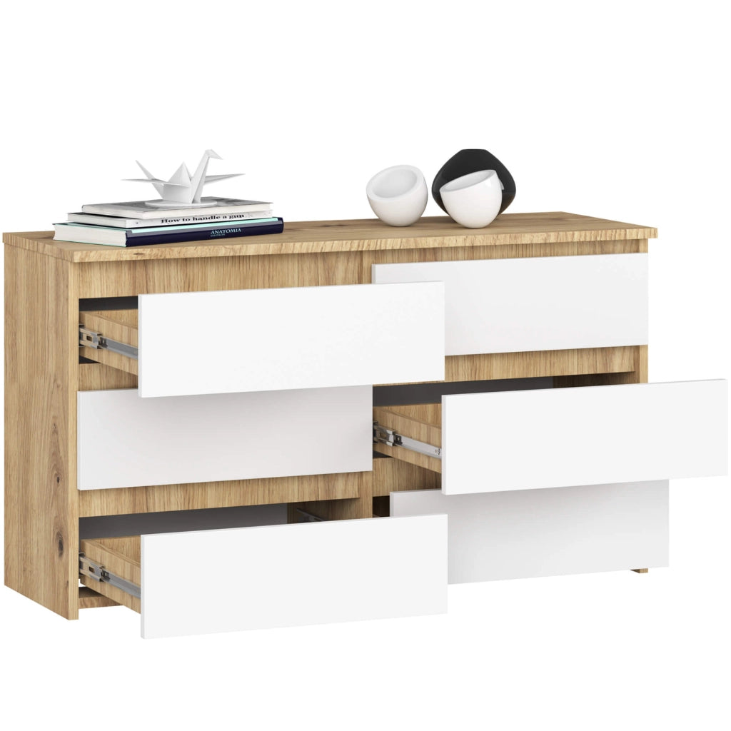 Cassettiera CL100 compatta AKORD Quercia Artisan 100 cm 6 cassetti inserto frontale Bianco 100x35x57 cm