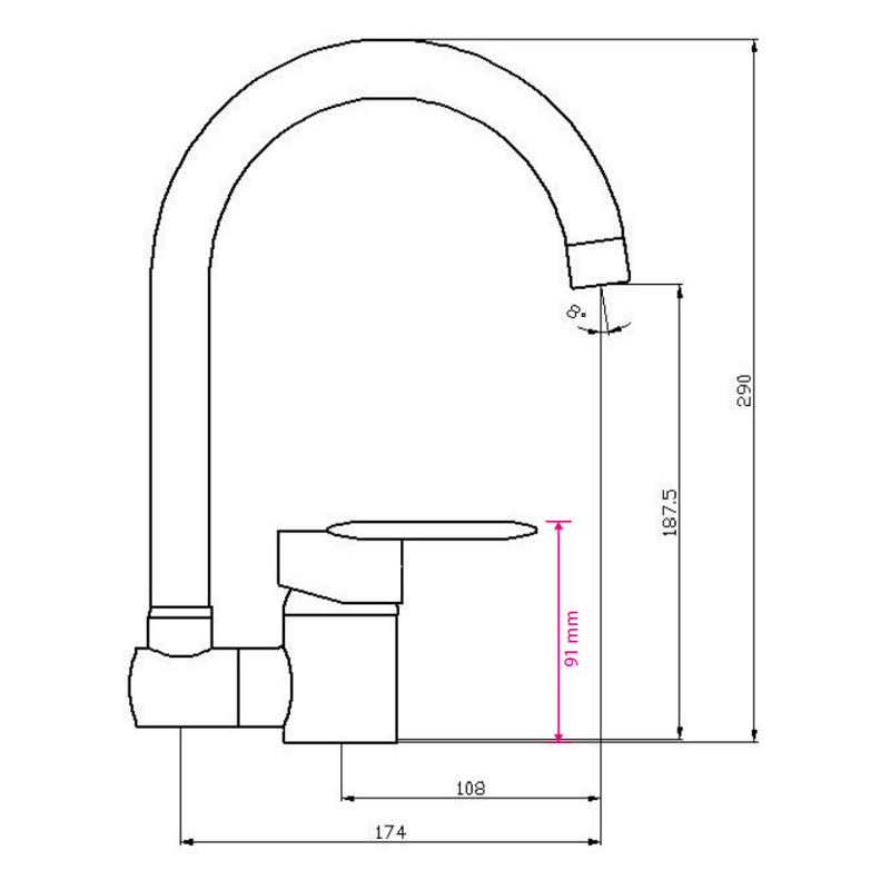 Rubinetto lavello sottofinestra con bocca ribaltabile