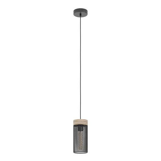 Lampadario A Sospensione Vintage Kilnsdale Acciaio Nero Legno 1 Luce E27