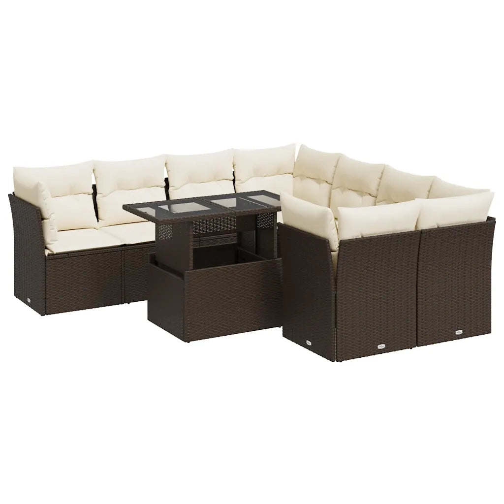 Set Divani da Giardino 9pz con Cuscini Marrone in Polyrattan 3326134