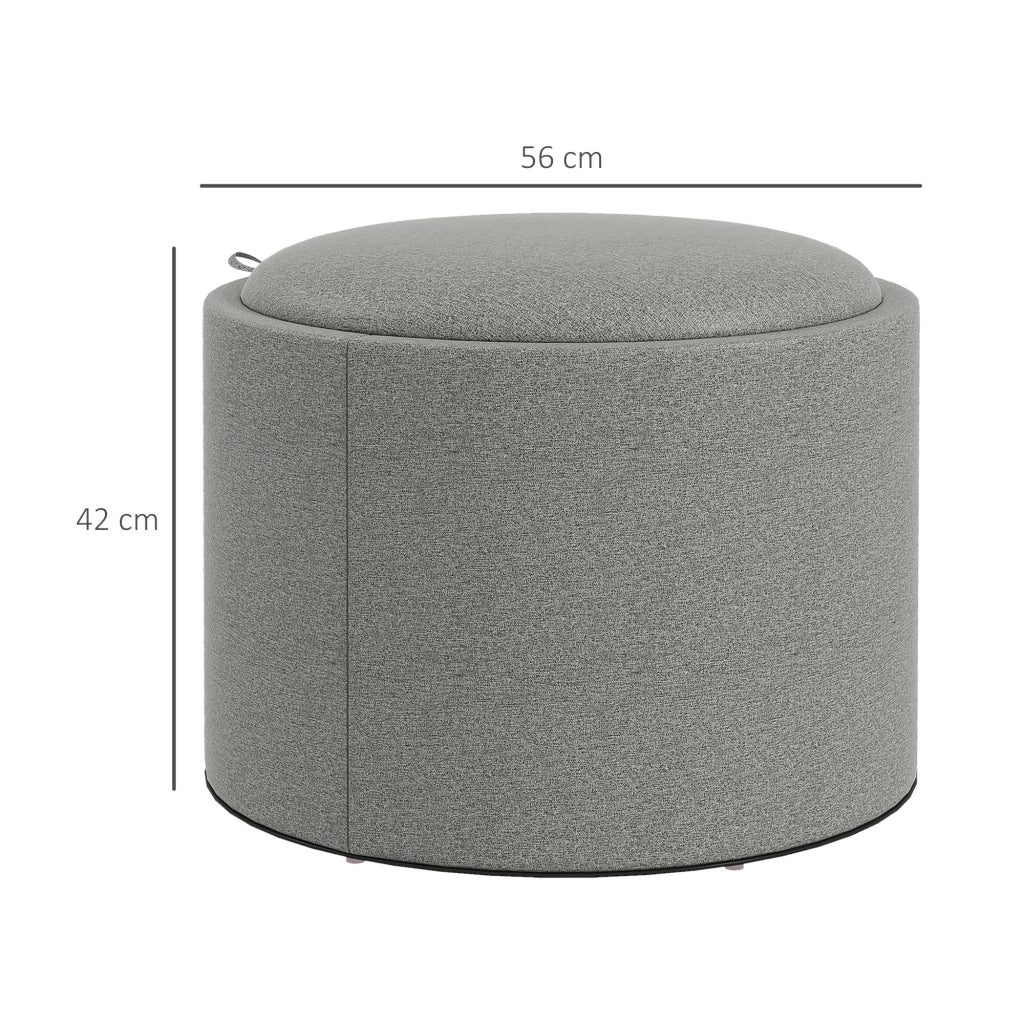POUF Contenitore Rotondo 56x56x42 cm Grigio Effetto Lino MDF