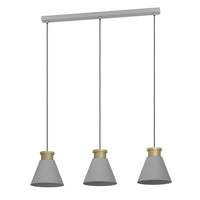Lampadario A Sospensione Vintage Twicken Acciaio Grigio Oro 3 Luci E27