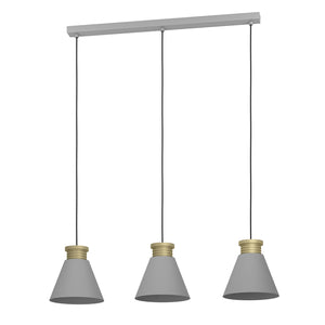 Lampadario A Sospensione Vintage Twicken Acciaio Grigio Oro 3 Luci E27