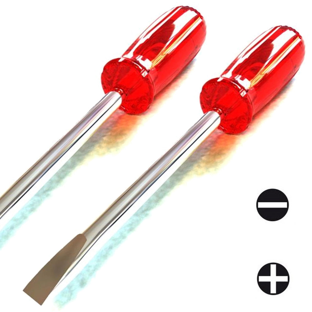 Trade Shop - Set 2 Cacciavite 1 Fisso 1 Stella 6x175mm Giravite Con Manico Gomma Ergonomico -
