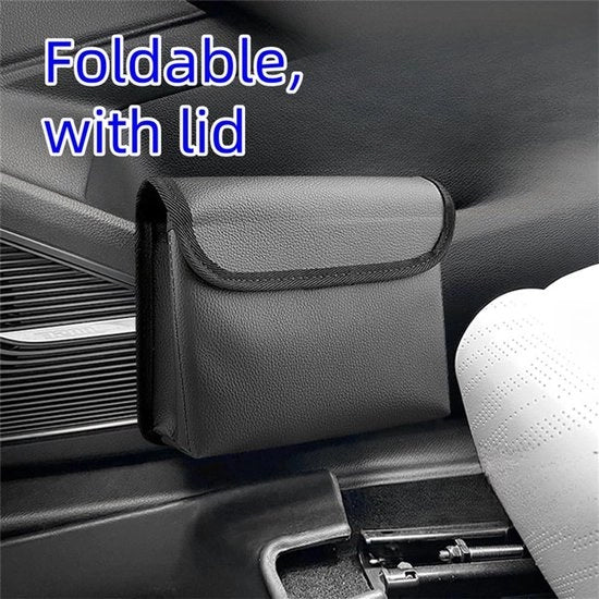 Borsa per rifiuti pieghevole per l'auto - Poggiatesta multifunzionale e appoggio porta - Cassa di stoccaggio - Accessori per l'auto - Spazio di stoccaggio per sacchi di rifiuti - Con coperchio/chiusura magnetica integrata [nero]