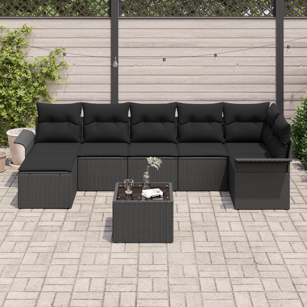 Set di divani da giardino 8 pezzi con cuscini Beige Polyrattan