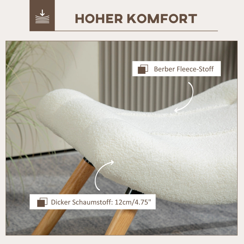 Pouf imbottito con rivestimento in tessuto e gambe in legno ¨C Zephmum ¨C Cremewei?