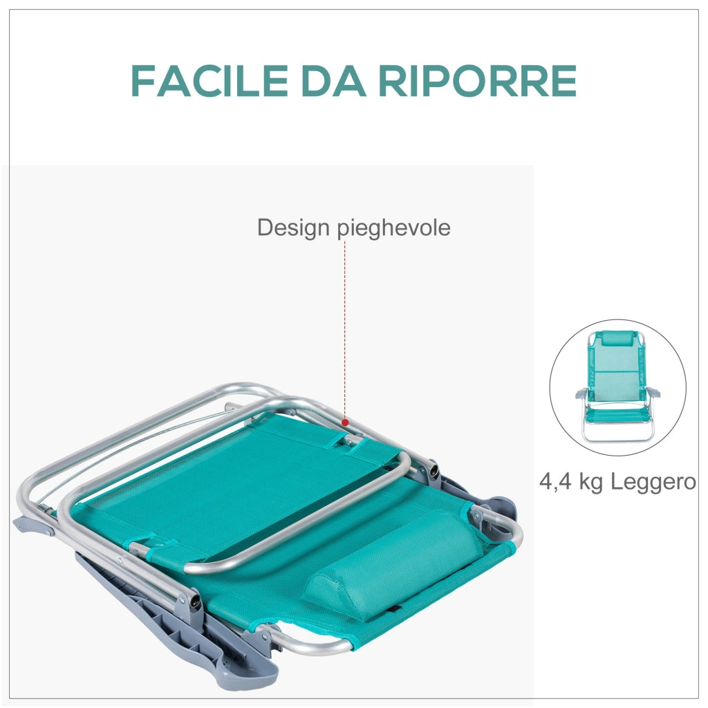 Set 2 Sedie da Campeggio Pieghevoli 62x65x80 cm Reclinabili su 6 Livelli Grigio a Azzurro