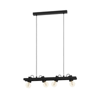 Lampadario A Sospensione Vintage Plimsoll Acciaio Nero Legno 4 Luci E27