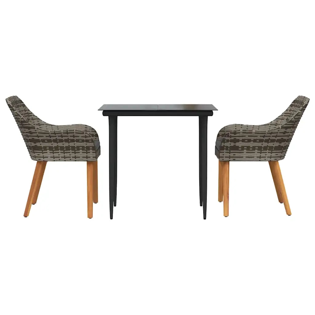 Set da Pranzo per Giardino con cuscino 3 pz | Set Salotto da Giardino Grigio polyrattan
