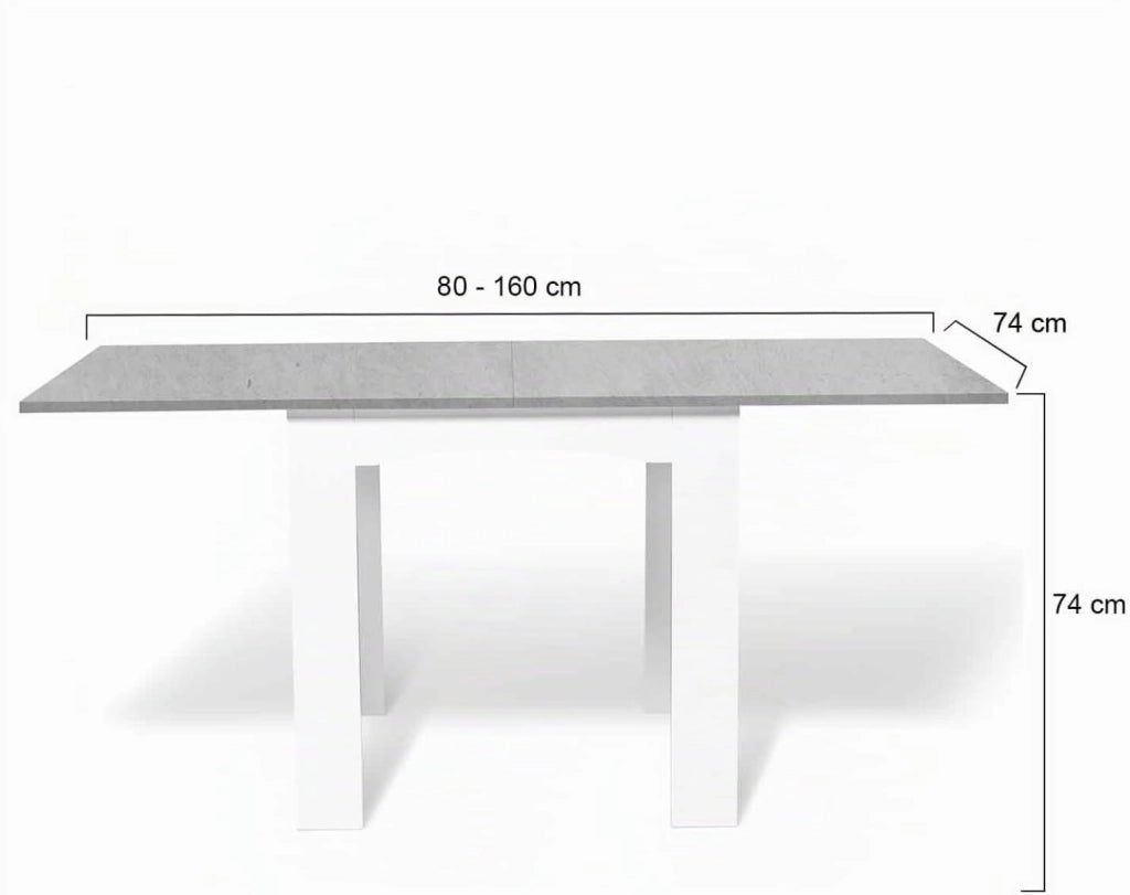 Tavolo da pranzo allungabile DONA per 4-8 persone con piano effetto cemento cerato 80-160cm