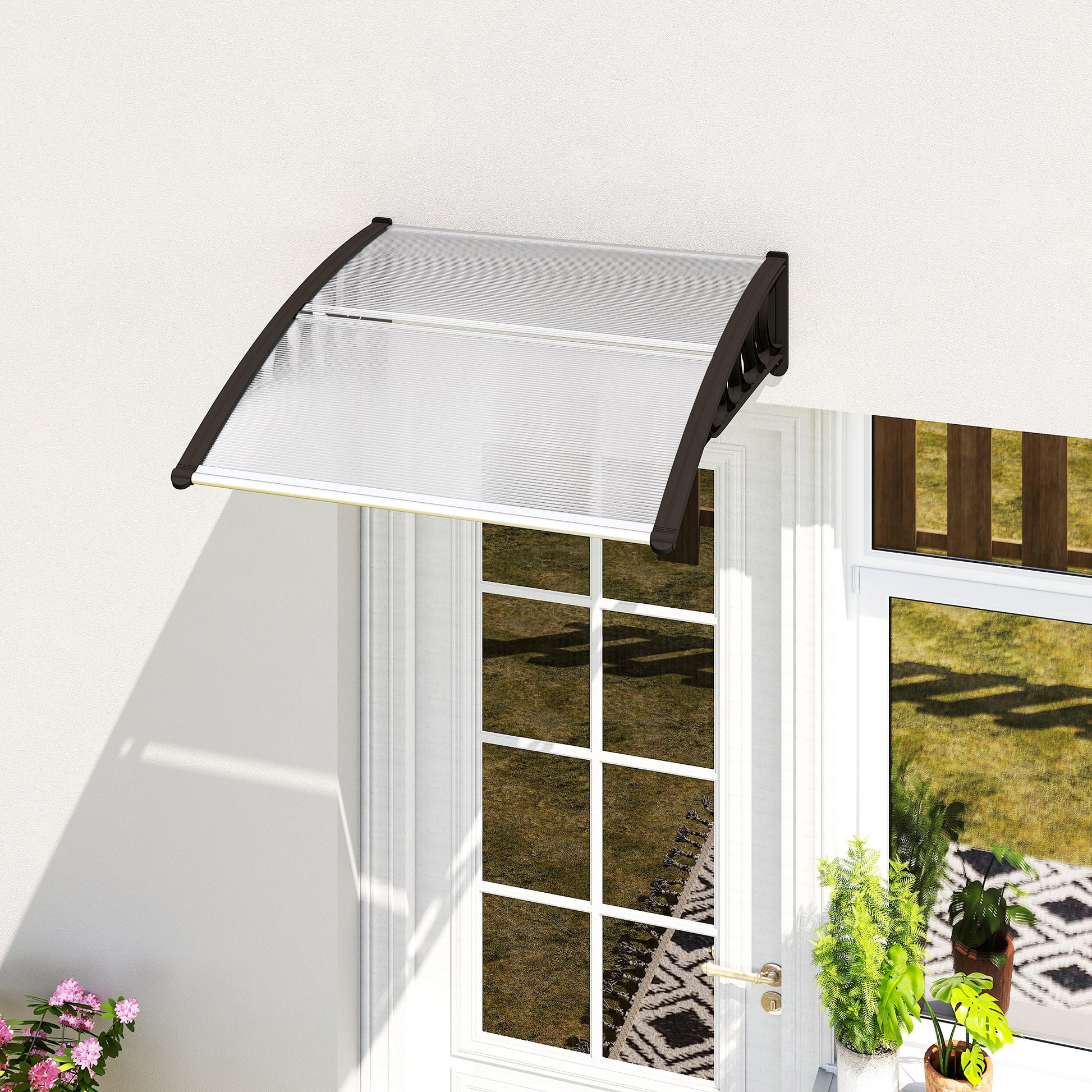 Tettoia da Esterno 103x96,5x27cm per Porte e Finestre in Policarbonato Trasparente