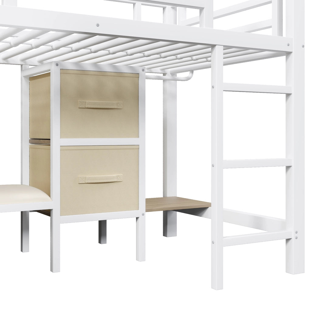 LETTO Semialto 90x200 cm Metallo Bianco con cuscino e contenitori in tessuto