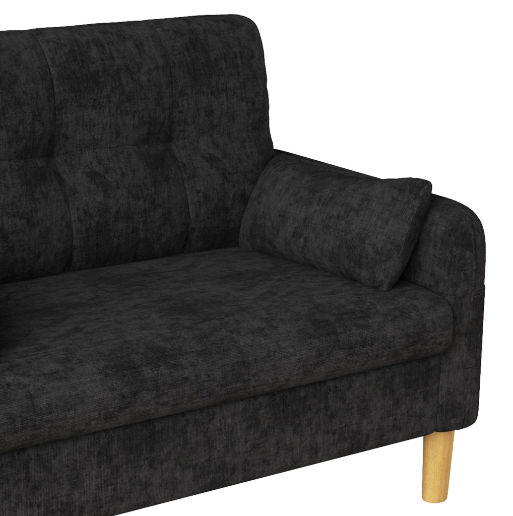 Divano modulare 2 posti in ciniglia grigio con 2 cuscini e tasca laterale; 119 × 78 × 85 cm