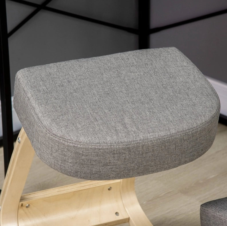 Sedia inginocchiata ergonomica grigia in legno